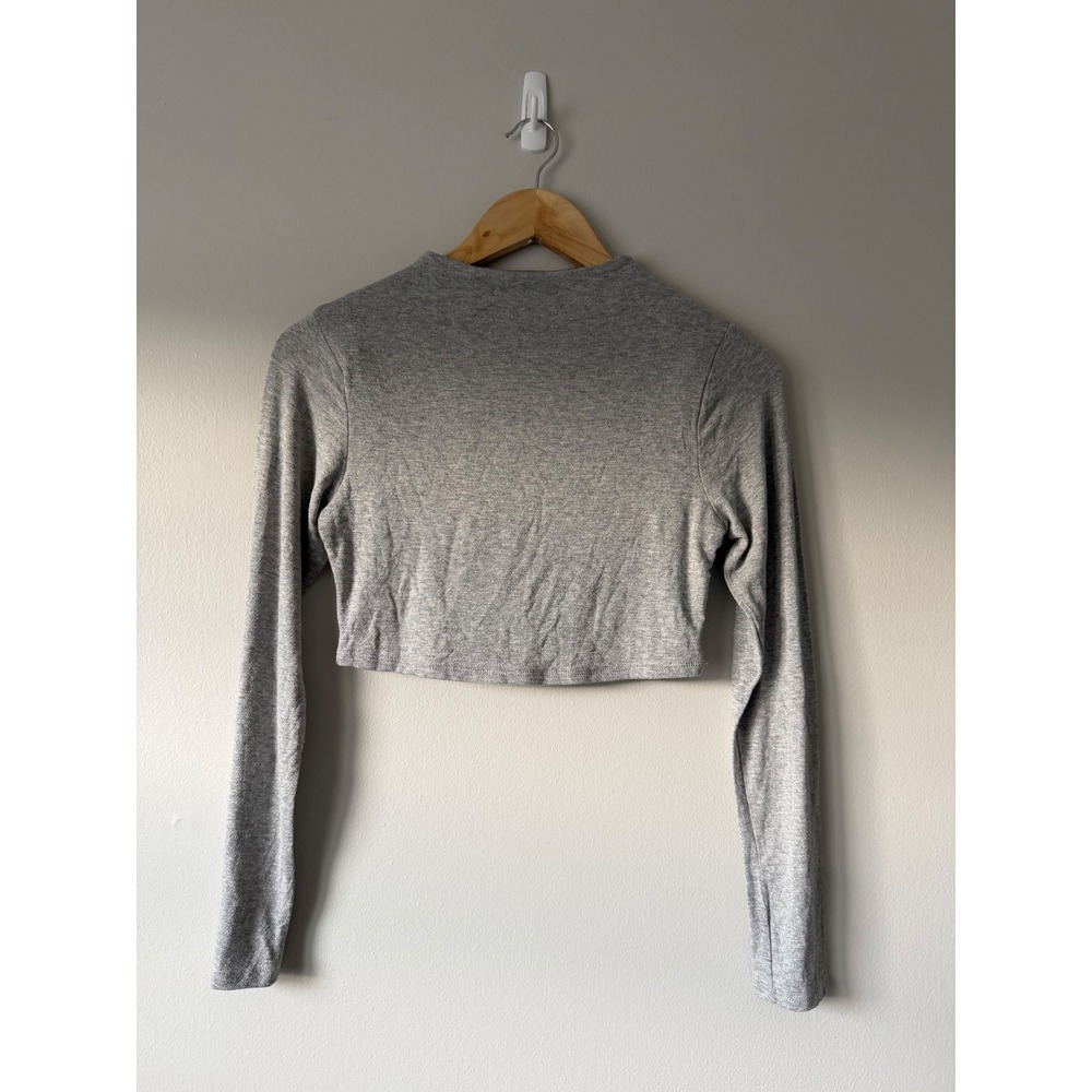 Naked Wardrobe Womens Gray Mock Neck Long Sleeve Crop‎ Baby Tee Size L